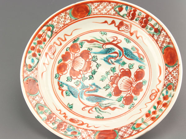 流中国古玩 鳳凰文呉須赤絵大皿 呉須赤絵鳳凰紋中皿 箱付