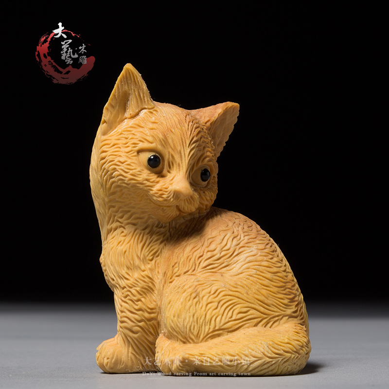 招き猫　木彫り 精品天然木彫り 招き猫・ サイズ：高7.5x6x5cm◇◇ No:01365