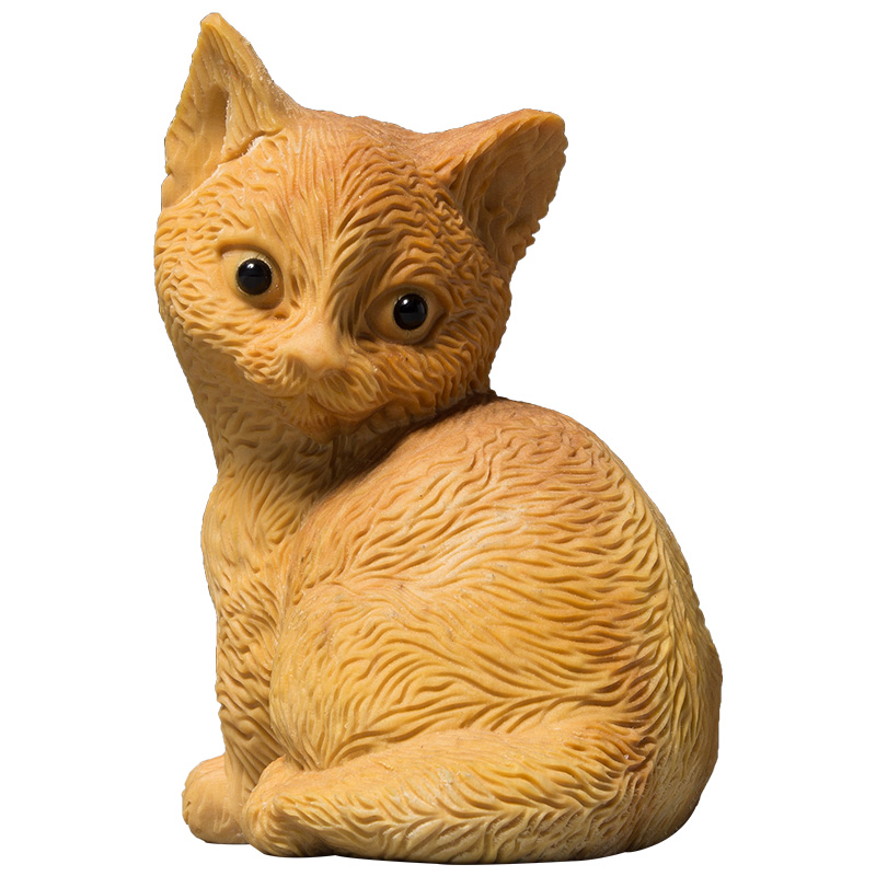 精品天然木彫り 招き猫・ サイズ：高7.5x6x5cm◇◇ No:01365