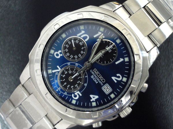 ○SEIKO 海外モデル 腕時計 ブルー文字盤 クロノグラフ SND193P
