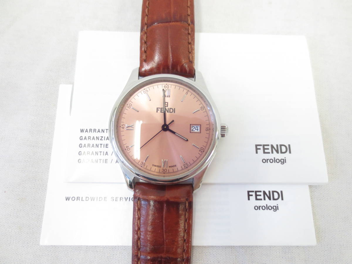 動作品】 FENDI フェンディ 210G クオーツ 腕時計 カレンダー ピンク 