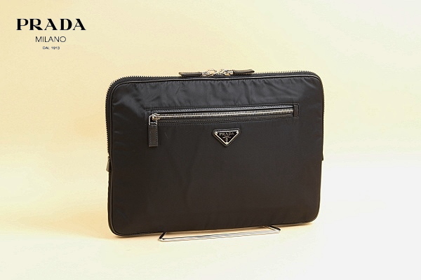 美品●PRADA/プラダ ナイロン×レザー PCケース クラッチバッグ 黒 ブラック