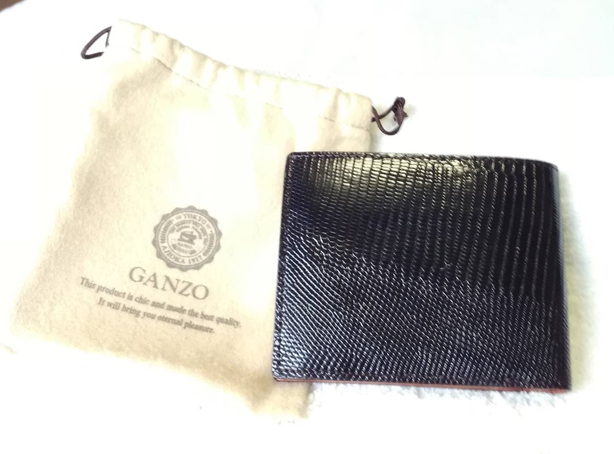 新品] ガンゾ GANZO リザード5 二つ折り財布 ブラック GANZO ガンゾ