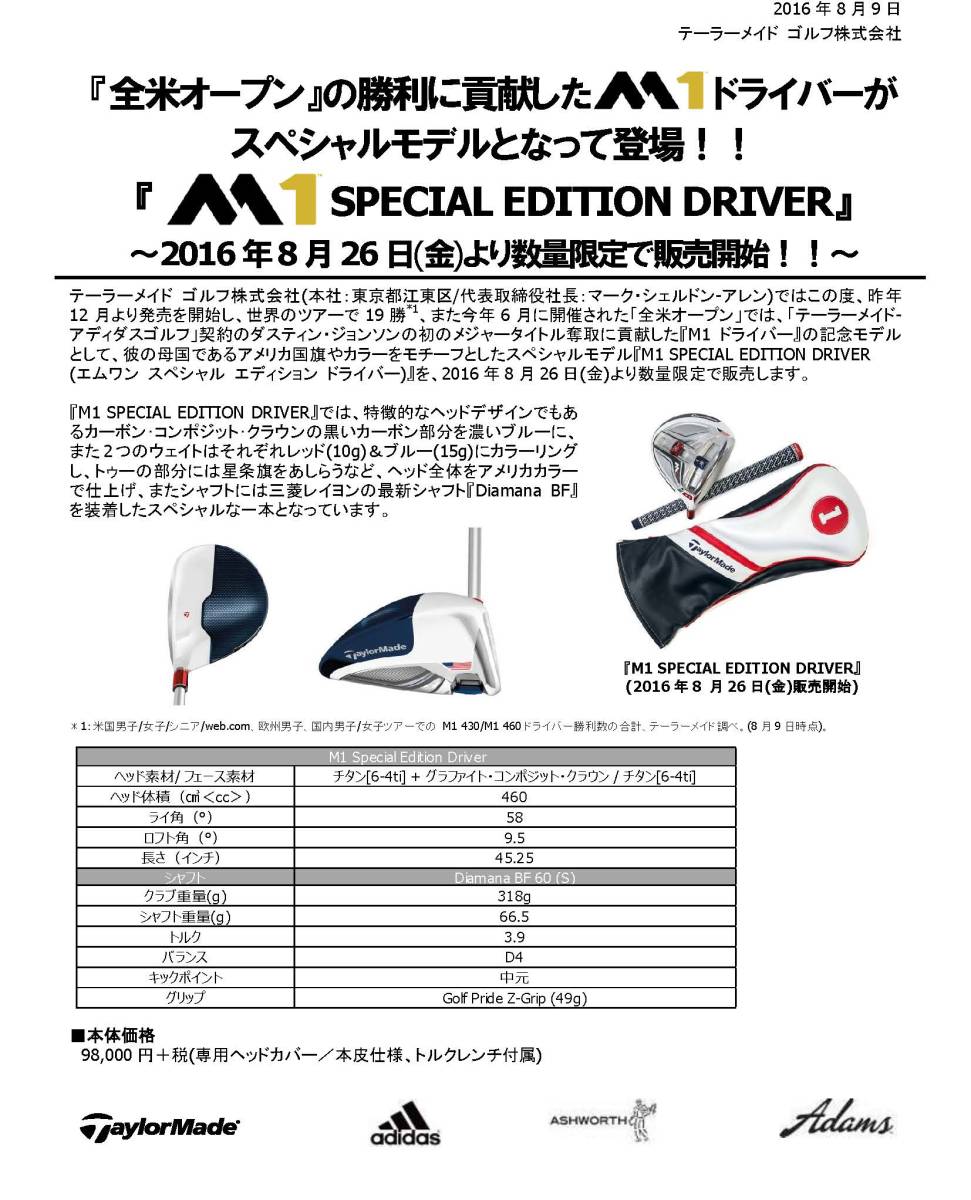 テーラーメイド M1 460 10.5度ヘッドのみ 数量限定 SPECIAL EDITION 2016 全米優勝記念モデル 非純正ウェイト赤黒5ｇ付き