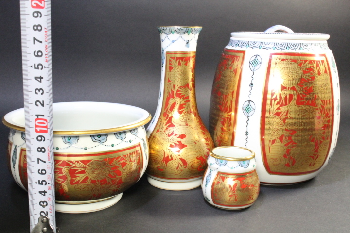 R411 皆具 『平安 手塚玉堂造』『金彩色絵唐草文』 共箱 茶道具