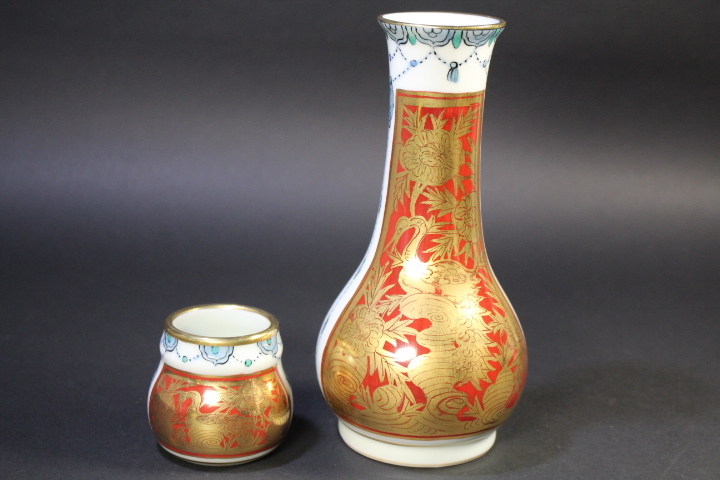 R411 皆具 『平安 手塚玉堂造』『金彩色絵唐草文』 共箱 茶道具