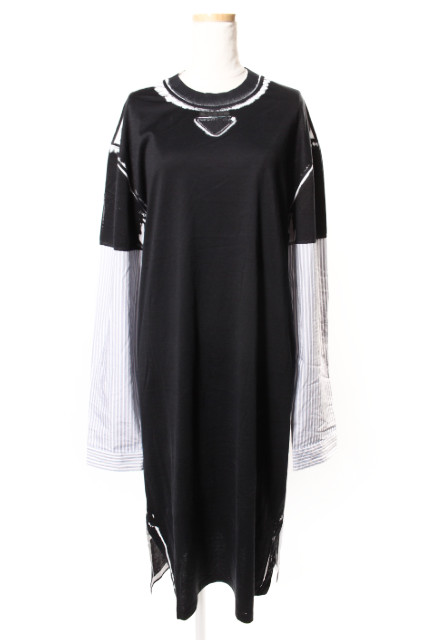 プラダPRADA 18SSストライプ柄切替カットソーワンピース[LOPP44639