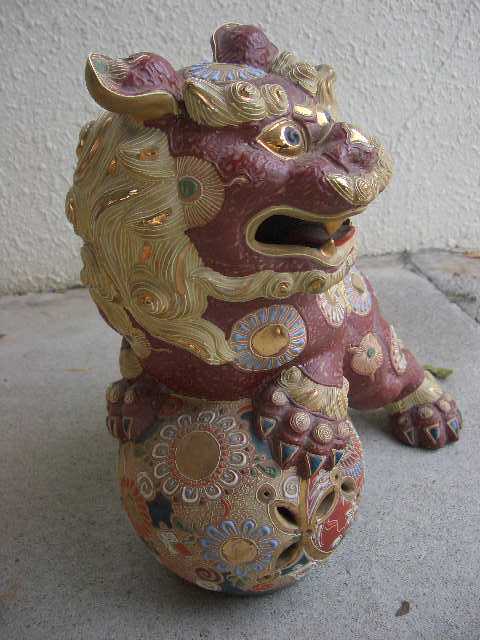 ☆九谷焼 玉獅子 置物 金彩 色絵 陶器 和風 飾物 /453 【公式通販】