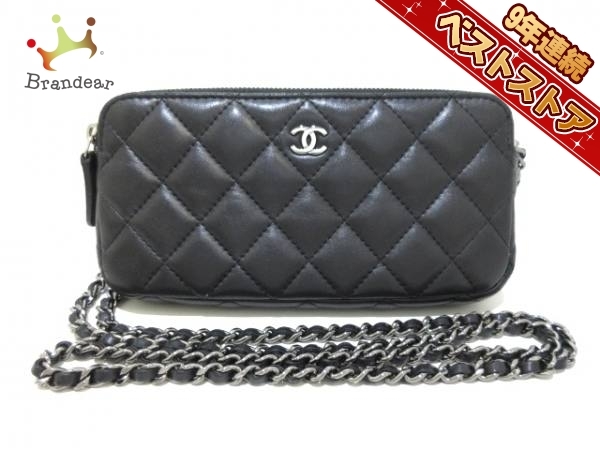 シャネル CHANEL 財布 ラムスキン 黒 チェーンウォレット/シルバー金具 