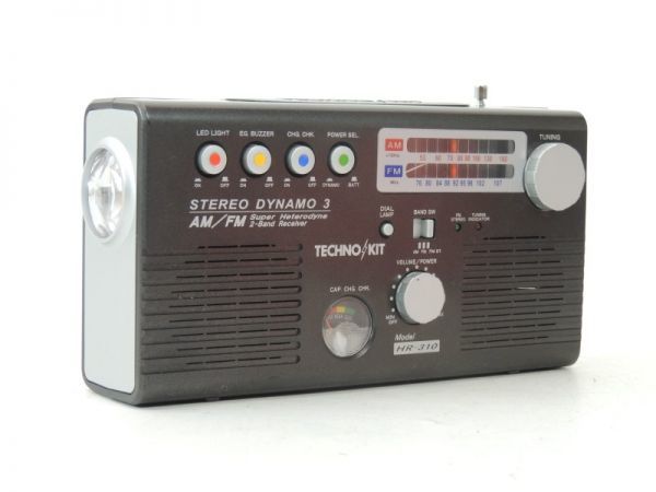 e9/1420` STEREO DYNAMO 3 HR-310 ラジオ AM/FM LEDライト ブザー 防災 組み立て済 テクノキット
