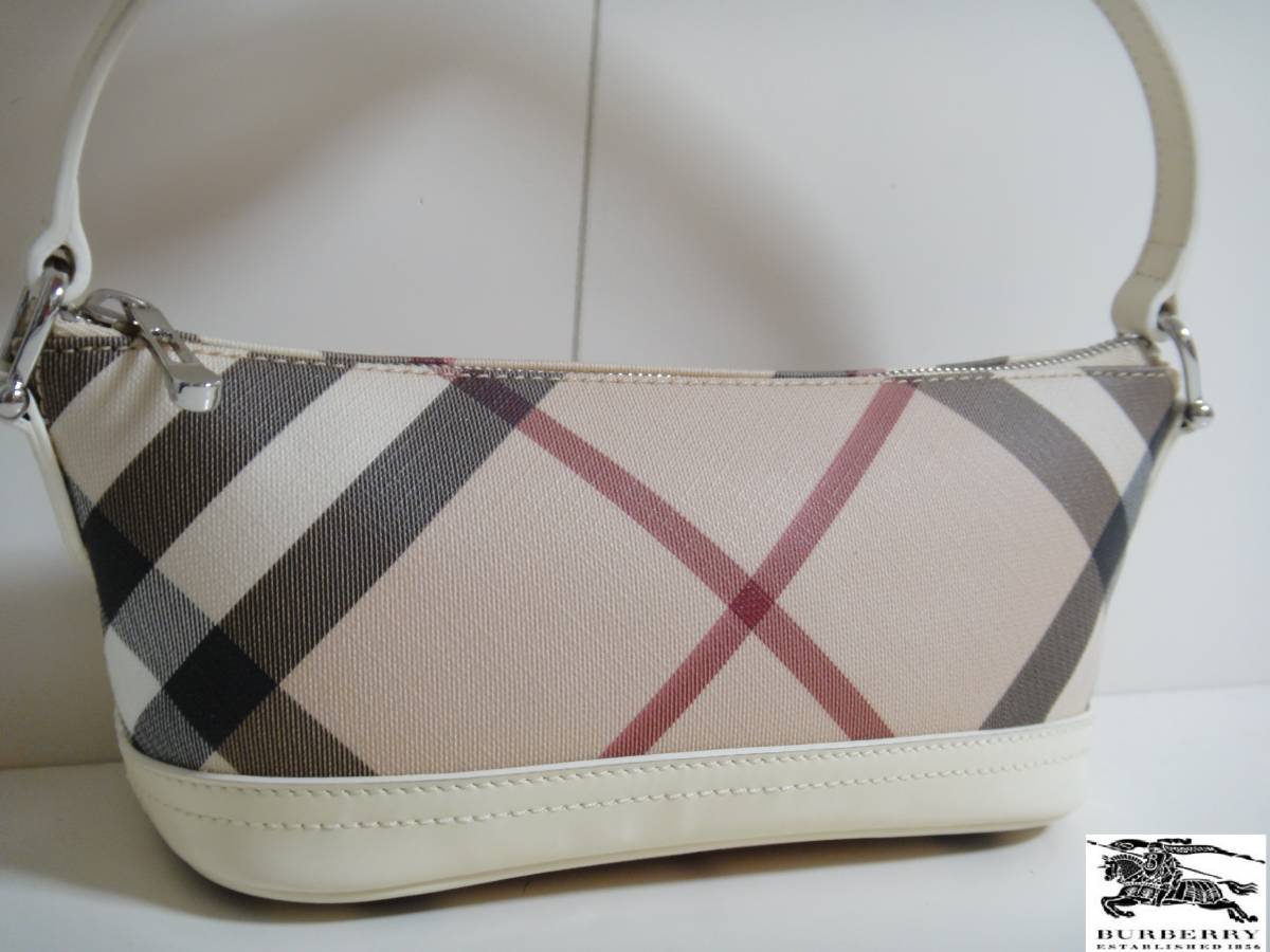 1円☆超美品☆BURBERRYバーバリーチェック柄ハンドバッグ☆ベージュ系☆