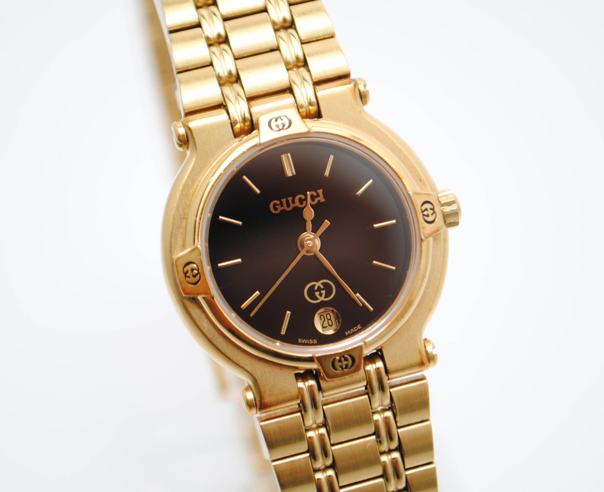 デイト グッチ 腕時計 9200L GUCCI レディース ゴールド文字盤 