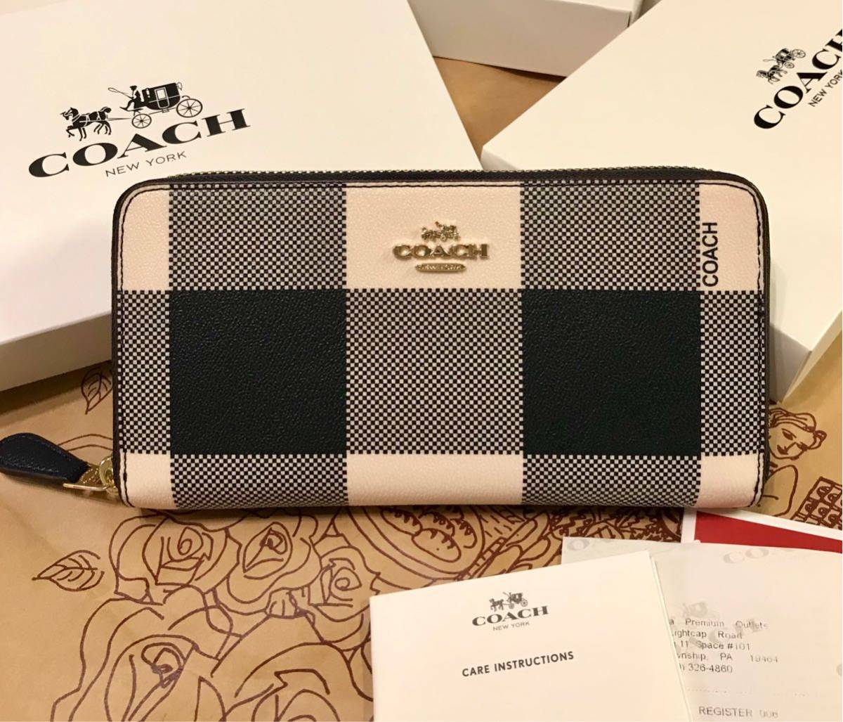 コーチ 新品 F 25966 男女兼用 レザー チェック柄 長財布 コーチ 長