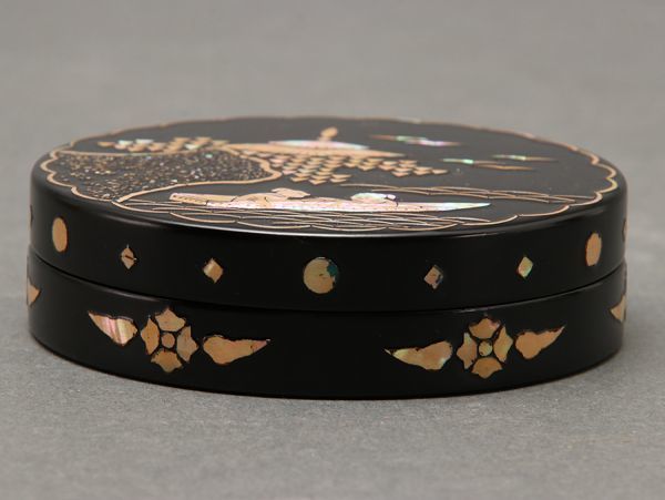 クリアランス販促品 V572. 茶道具 熊谷秀穂作 舟人物青貝入 丸香合