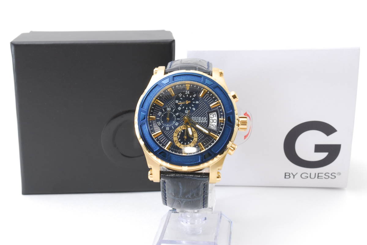 GUESS ゴールド ネイビー クロノグラフ腕時計 GUESS クロノグラフ 時計 