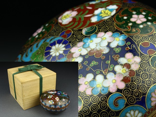 【宇】唐物 細密花文 七宝合子 箱付 JC355