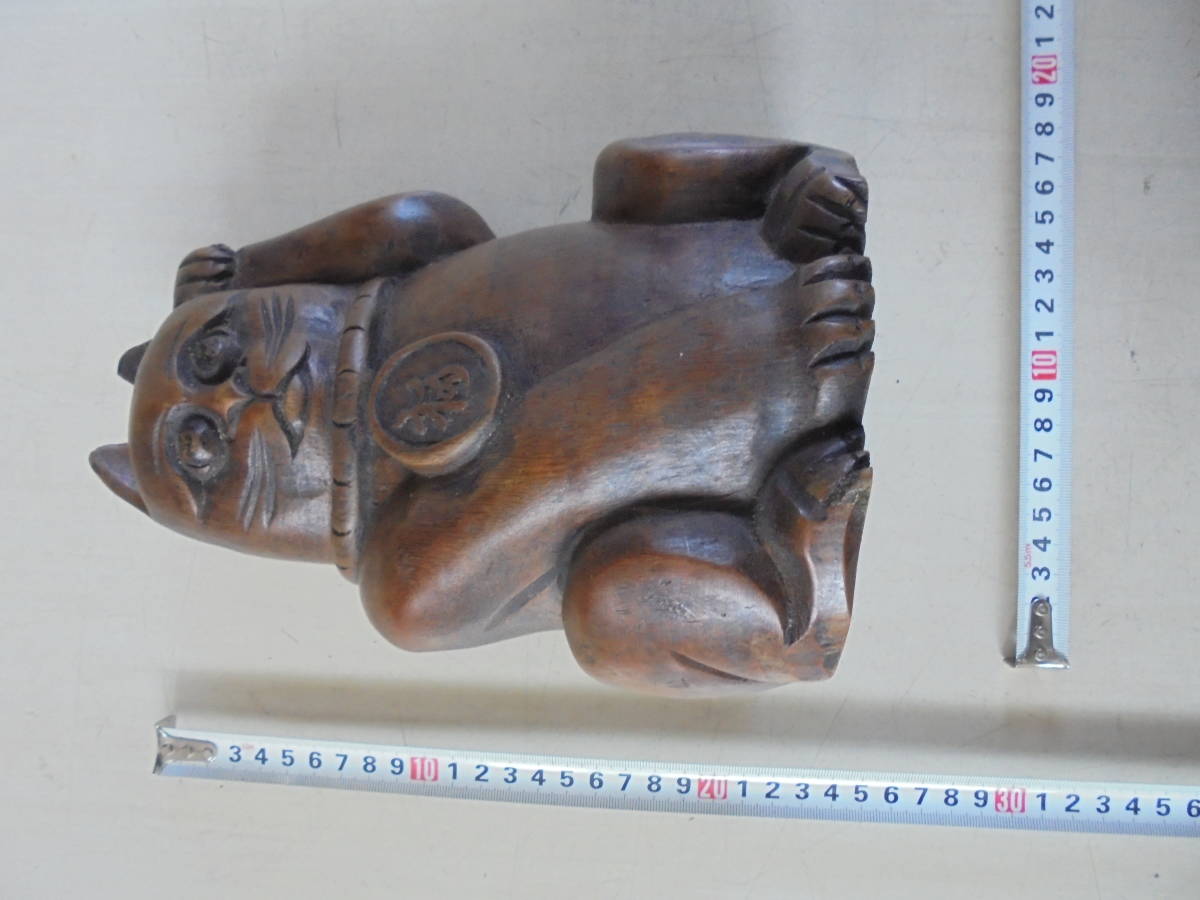 AKa6180◆隼◆竹根　木彫り　招き猫　高さ　約２３ｃｍ　旧家蔵出骨董初だし