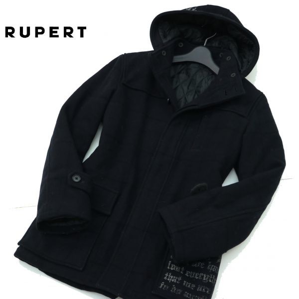 THE DIFFERENCE RUPERT ルパート 英字★ フーデッド メルトンウール★ 中綿 スタンドカラー コート Sz.M　メンズ 黒　c410tc282