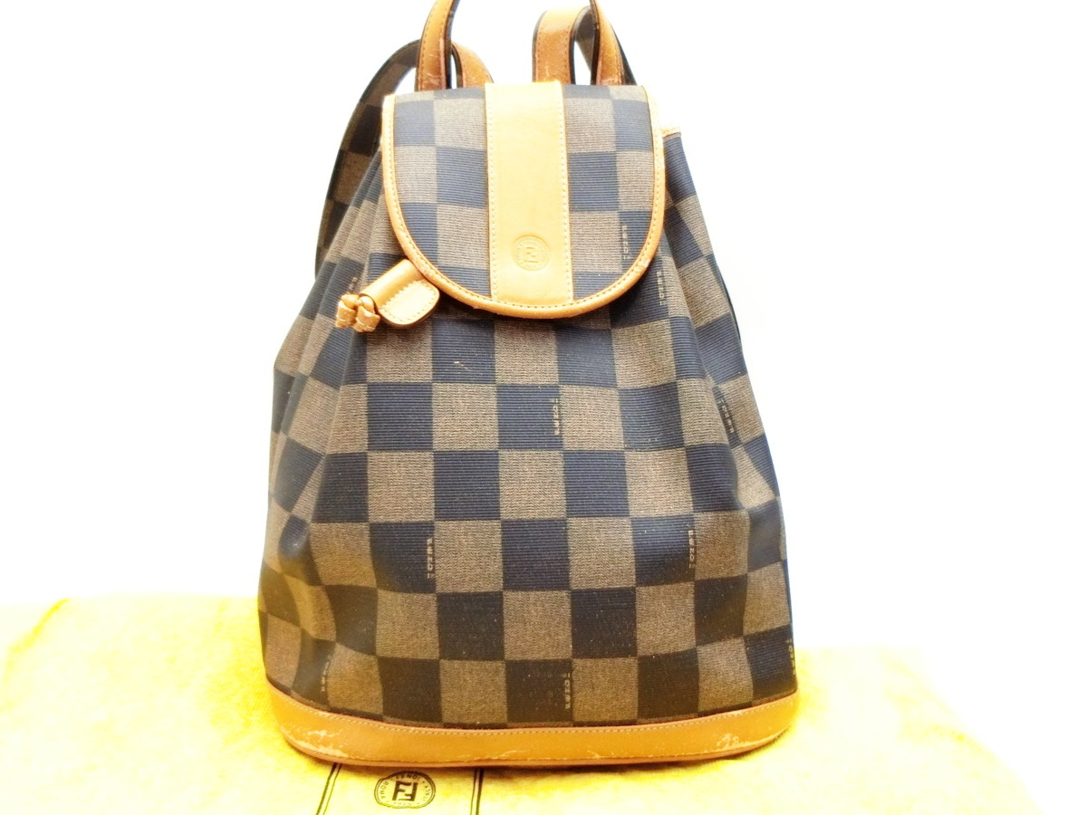 ◇Z2534 FENDI フェンディ ペカン PVC × レザー リュック バッグ