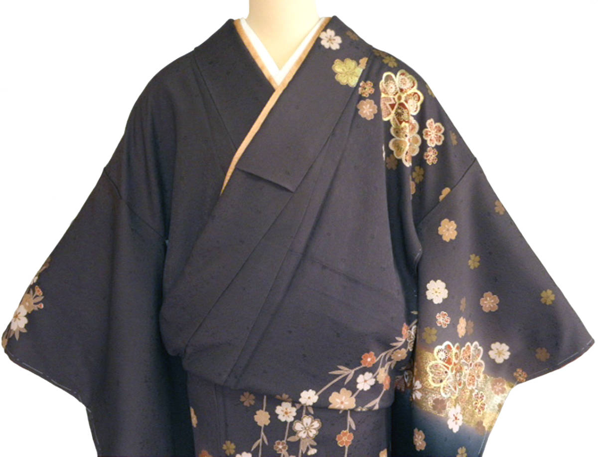 ☆正絹 紋意匠織(縮緬) 典雅な京友禅 金彩暈し染 [枝垂れ桜に扇散らし 