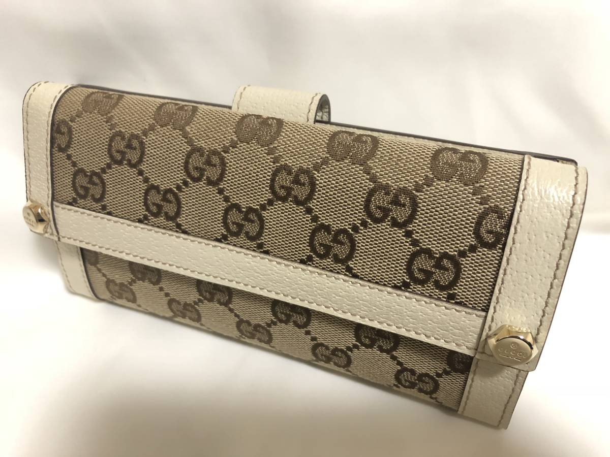 グッチ GUCCI 長財布 GGキャンバス 0 ブラウン×ピンク系 中古 Wホック 
