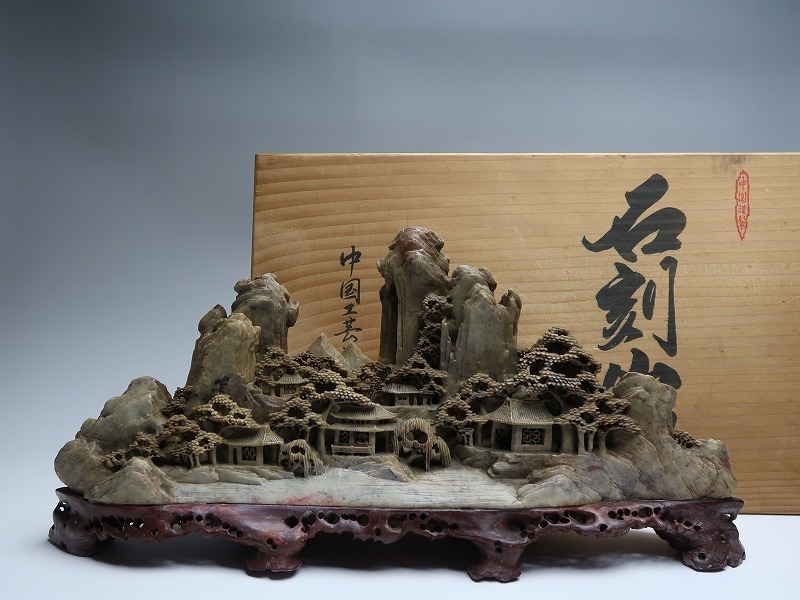 中国美術 彫刻 置物 楼閣山水風景 寿山石の彫刻 鑑賞 【集】110316