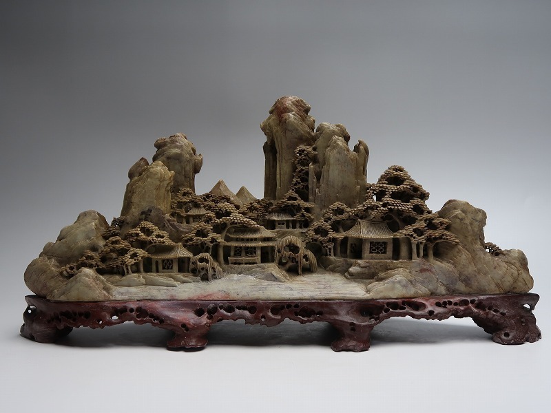中国美術 彫刻 置物 楼閣山水風景 寿山石の彫刻 鑑賞 【集】110316