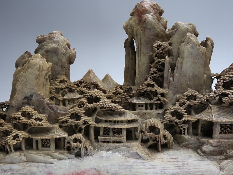 中国美術 彫刻 置物 楼閣山水風景 寿山石の彫刻 鑑賞 【集】110316