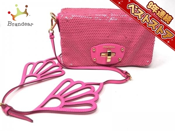 定番，2025 ミュウミュウ miumiu バッグ ショルダーバッグ レザー&times;スパンコール ネオンピンク スパンコール -(かばん、バッグ)｜売買されたオークション情報、yahooの商品情報をアーカイブ公開 - オー かばん、バッグ