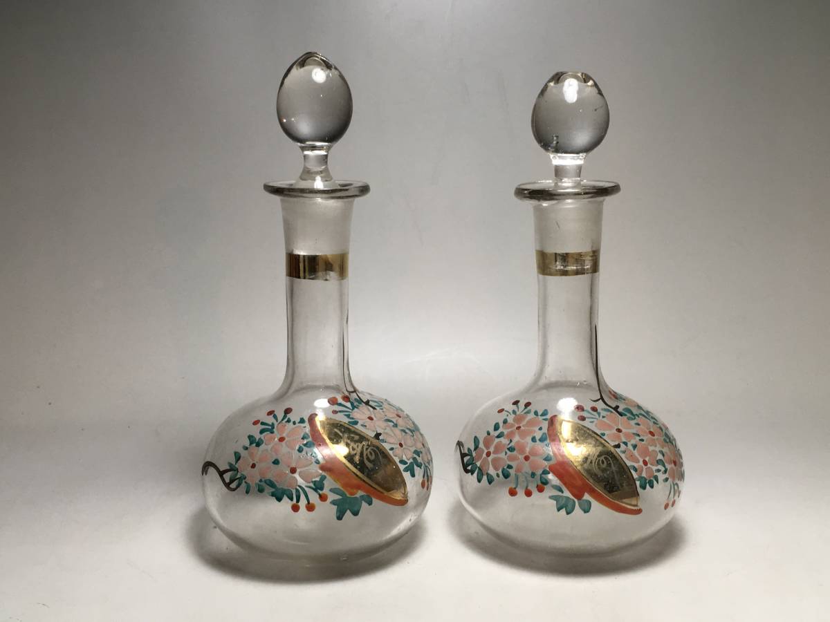 珍品 時代物 戦前 御雛様道具 白酒入れ徳利 乳白ガラス 2点一対 箱