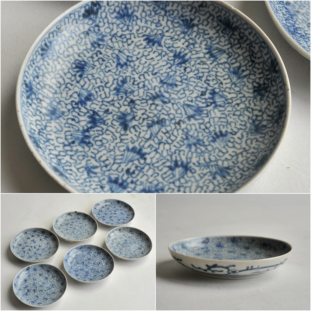 古伊万里　微塵唐草　3皿 古伊万里 微塵唐草 小皿 3寸 6枚 日本の陶磁 伊万里、有田 【公式通販】