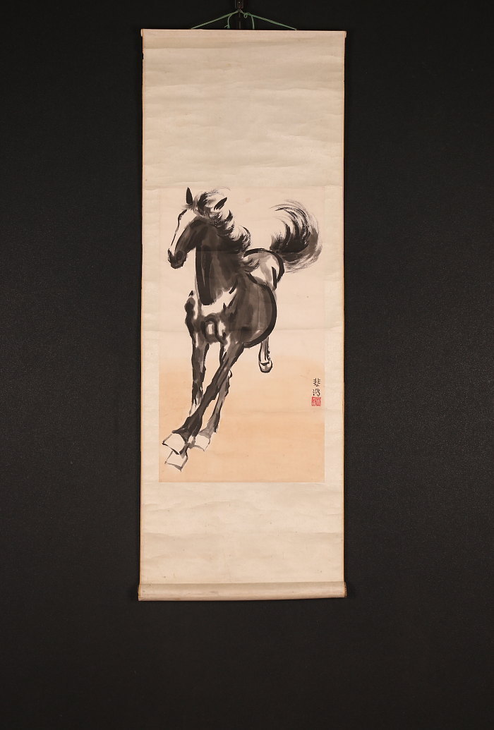 古い掛軸 花〇在銘 花鳥画 紙本 肉筆 落款□日本画 東洋美術 中国掛軸