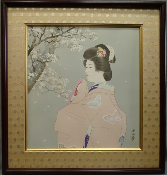 絹本 伊東深水／鏑木清方門 扁額 絵画 歌川派浮世絵「女湯」美人画