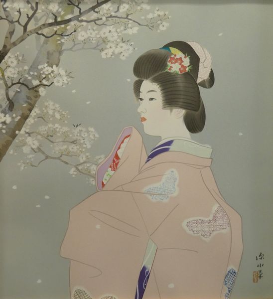 伊東深水／鏑木清方門 歌川派浮世絵「女湯」美人画 絹本 絵画 扁額 絹本 伊東深水／鏑木清方門 扁額 絵画 歌川派浮世絵「女湯」美人画
