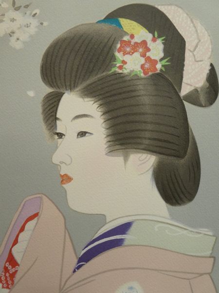 絹本 伊東深水／鏑木清方門 扁額 絵画 歌川派浮世絵「女湯」美人画