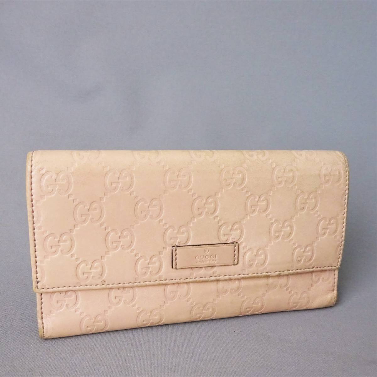 本物□グッチ□GG柄シマレザー/ピンク□ファスナー長財布/288502 GUCCI 