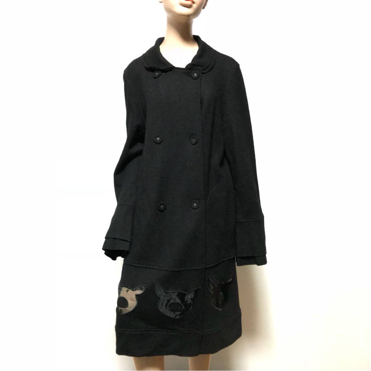 美品】OLLEBOREBLA/ぶたさんオーガンジーデザイン ウール コート/黒