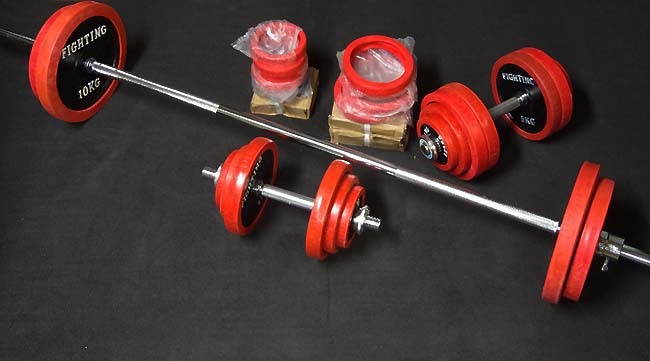 □ファイティングロード /バーベル＆ダンベルセット 約120kg ラバー