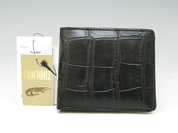 ★新品★春財布 高級 ヘンローン クロコダイル 定価18万 マット仕上げ 二つ折り財布 ブラック★