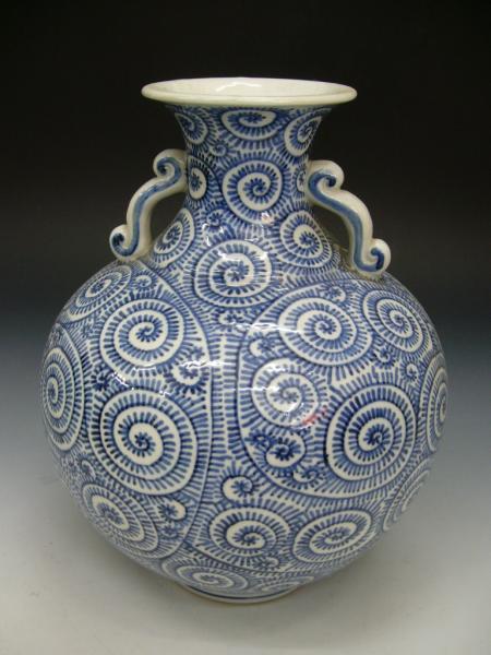 花器 花瓶 - 壺 飾壺 花生 飾長花瓶 染付唐草模様図 ☆陶磁器