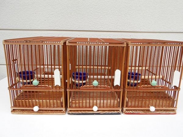 ◇【N11】鳥かご 竹製 メジロ 尺かご 隅管作り 中古品! 付属品付き