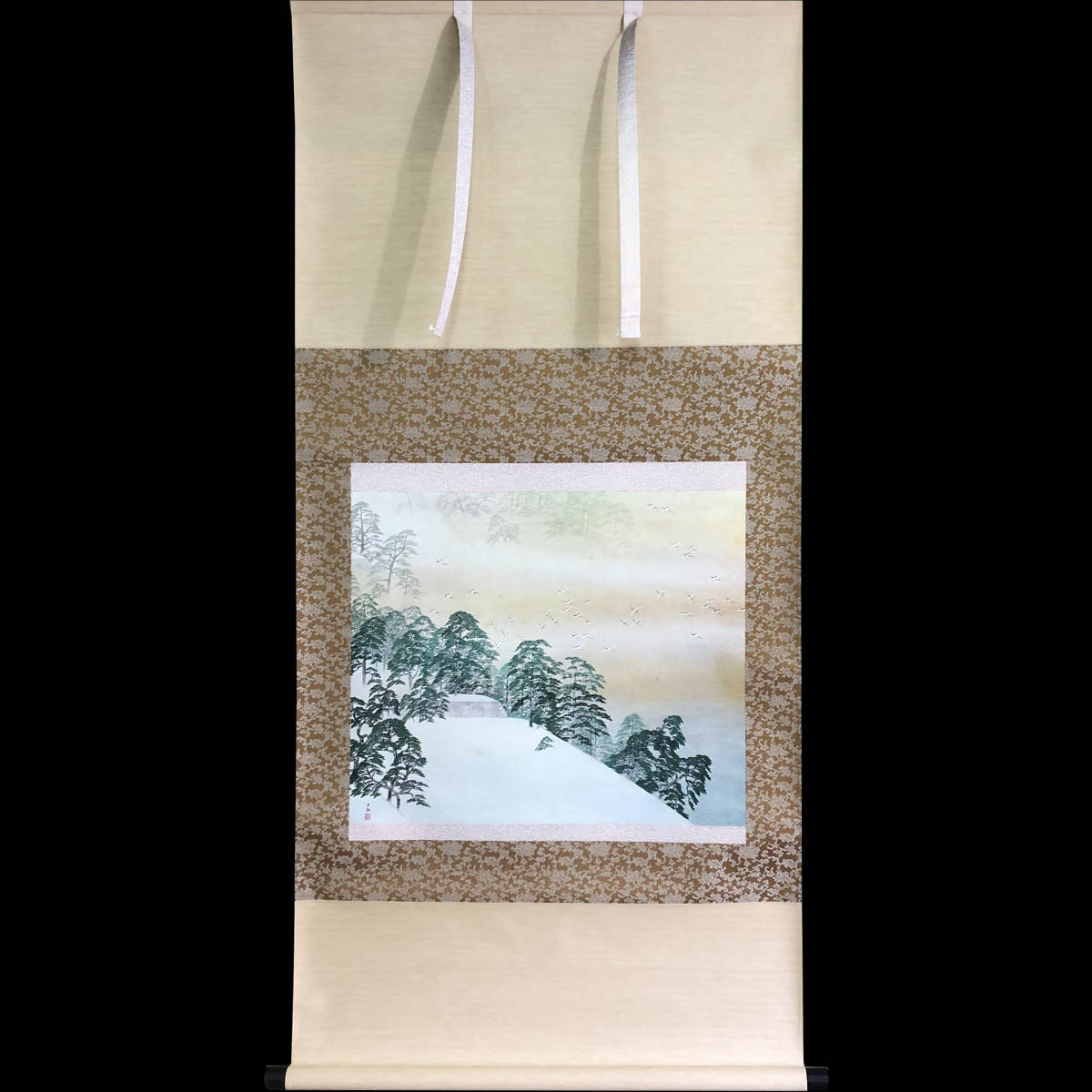 横山大観 「雨霽る」複製画 絹本 掛軸 共箱 工芸 日本画 O-59