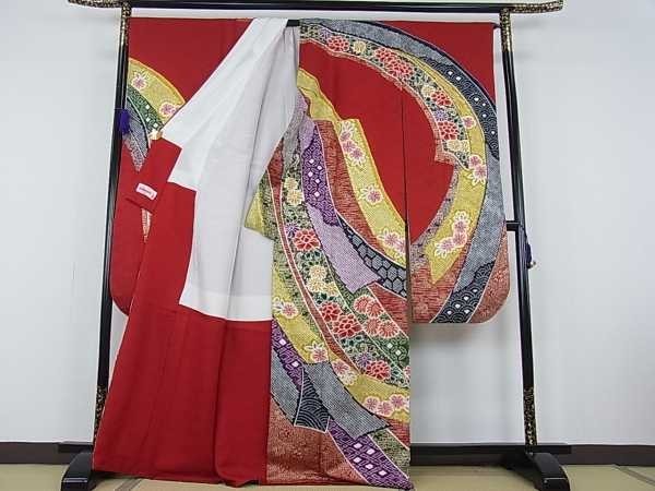 平和屋-こころ店□豪華振袖 駒刺繍 正絹 逸品 絞り 総絞り 花陶器