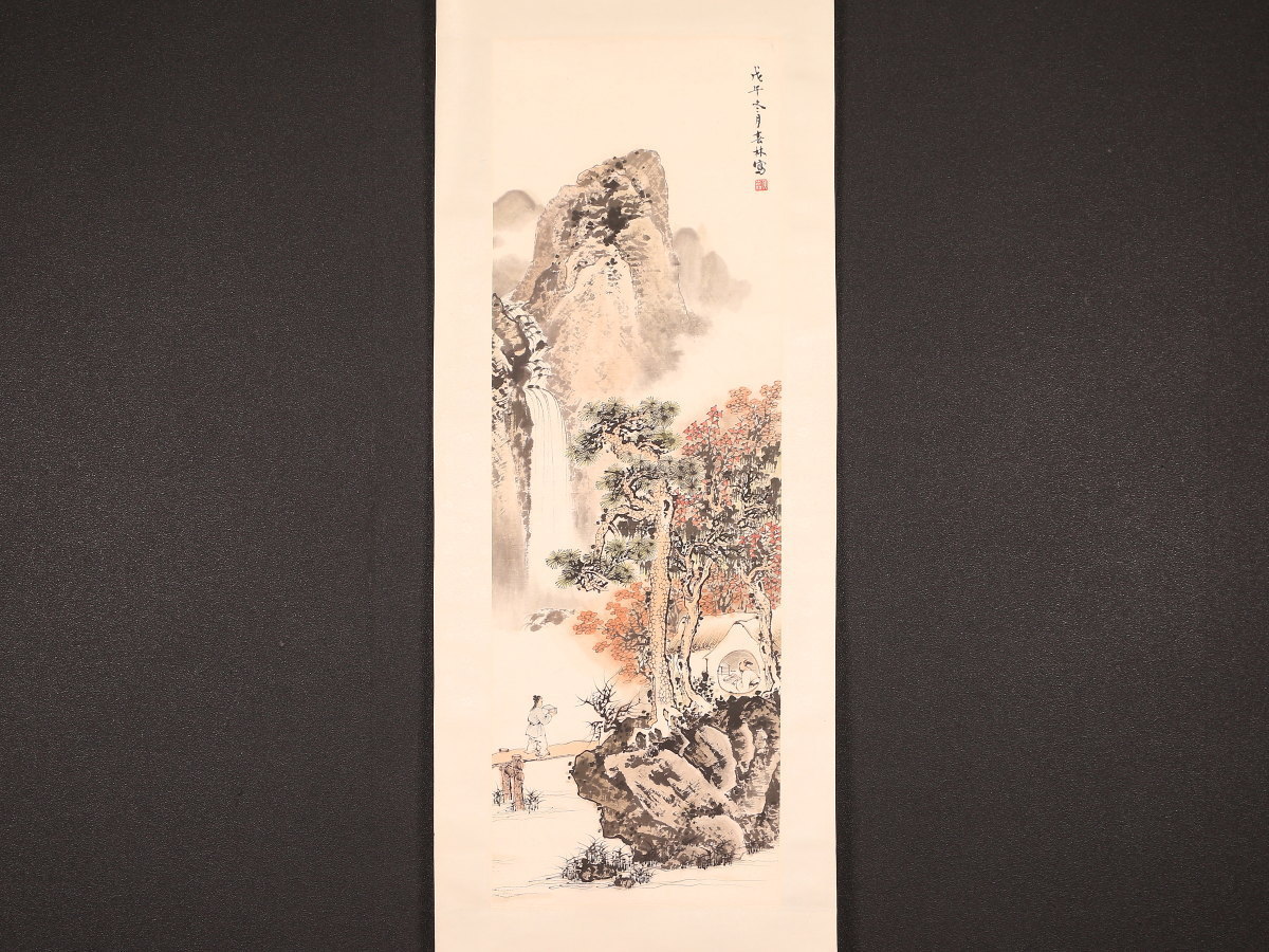 ColBase 山水図 中国画 文化遺産オンライン 大幅掛軸 紙本著色日月四季山水