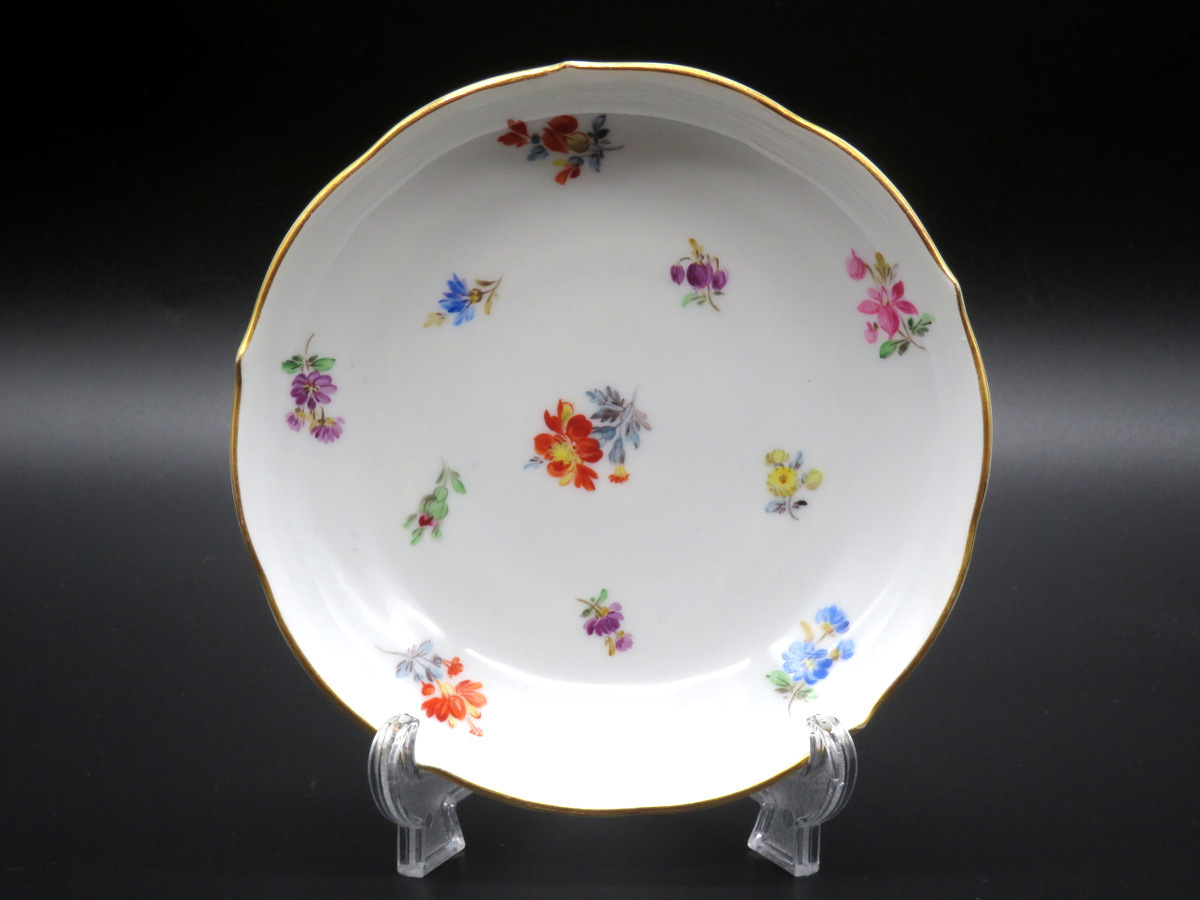 ☆御専用 Meissen 古マイセン／フラワーブーケと昆虫 22金彩 透かし皿 