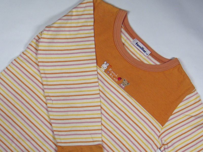 ファミリア リアちゃんとウサギの刺繍が可愛い 長袖Tシャツ オレンジ ボーダー サイズ120