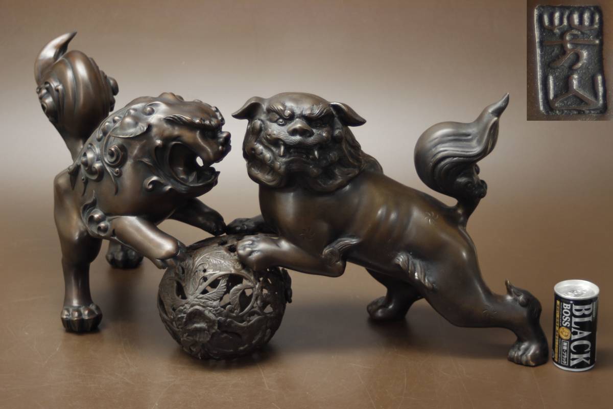 Yahoo!オークション - OY11-83現状品銅製 玉乗り獅子 置物｜高さ約28cm 
