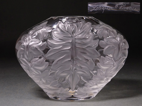 慶應◆【Lalique ラリック】クリア＆フロステッドガラス『MAHE』花瓶 オリジナルBOX付