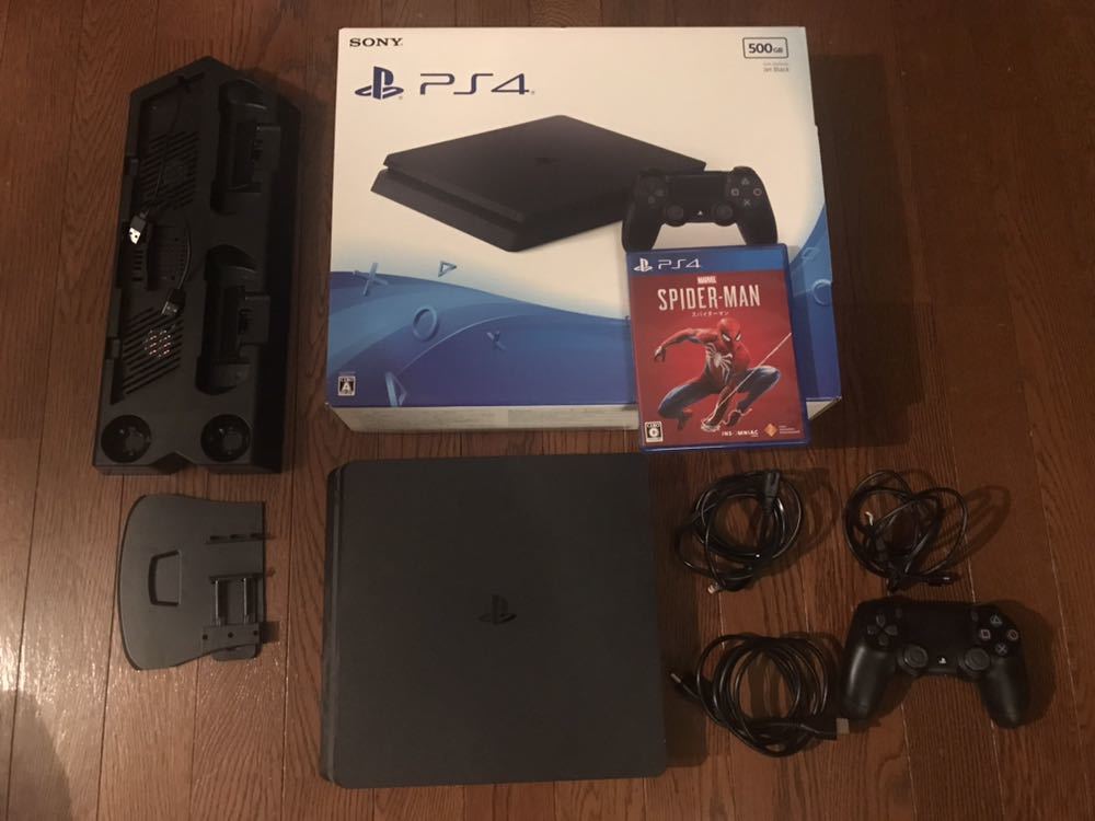 極美品 PS4 slim ジェットブラック 500GB スパイダーマン ソフトセット おまけつき プレイステーション4 CUH-2000A 