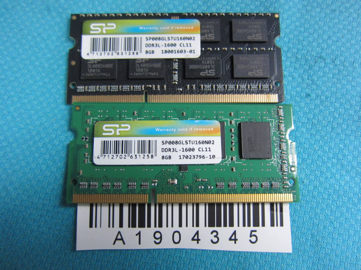 A1904345★ SP / ノートメモリ / PC3L-12800-DDR3L-1600 8GB×2枚セット /BIOS起動確認済/中古